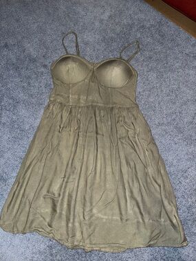 Rewash Olive Lace-Trim Slip Dress with Spaghetti Straps
